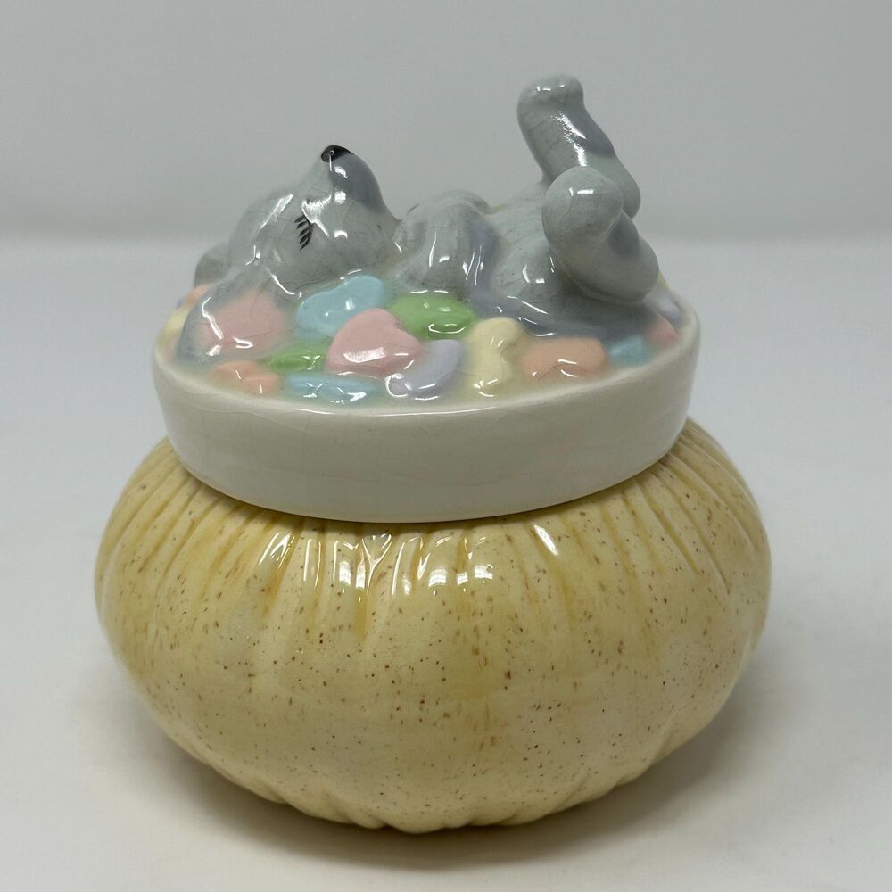 Vintage Ceramic Mouse Music Box Trinket Dish - Plays Love Story - 5” x 5”